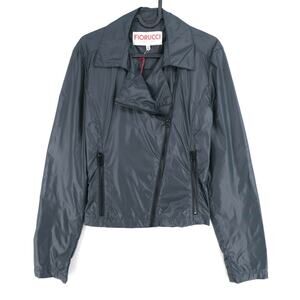 NWT- FIORUCCI K-WAY Dark Grey Biker‎ Cropped Rain Coat Jacket SZ:42 (M) RET$160
